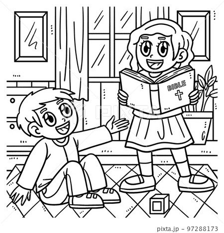 Christian Children Reading Bible Coloring Page Christian Children Reading Bible Coloring Page 97288173