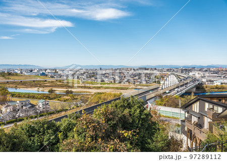 《愛知県》名古屋都市風景　名古屋市守山区から庄内川　春日井市方面 97289112
