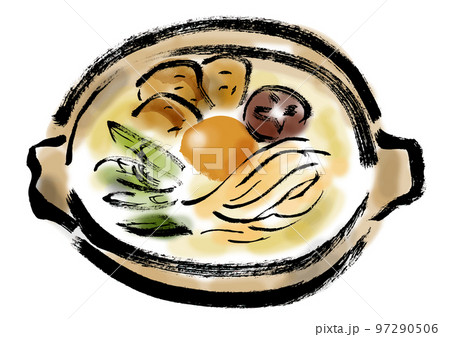 鍋焼きうどんの手描き和風イラスト 97290506