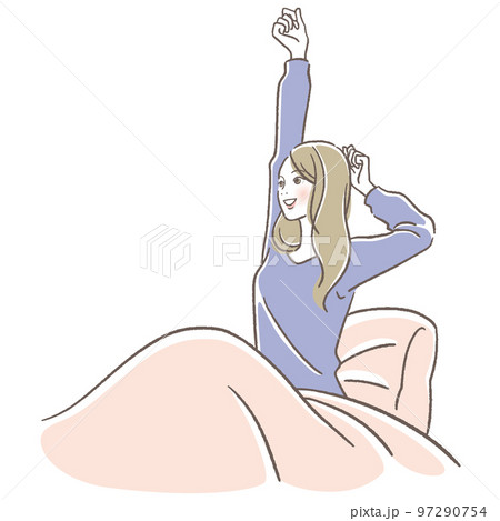 ベッドで伸びをする女性 97290754