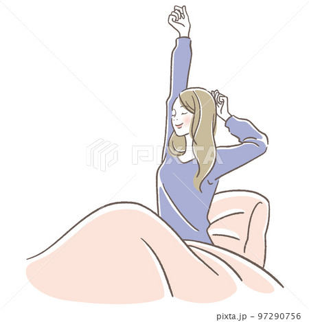 ベッドで伸びをする女性 97290756