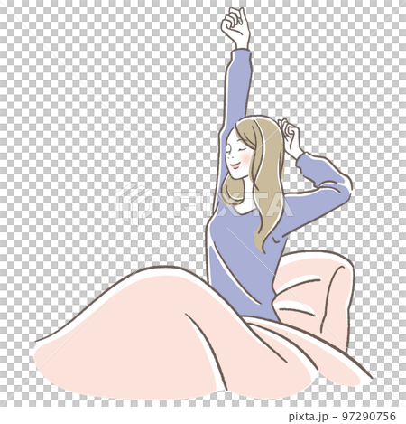 ベッドで伸びをする女性 97290756