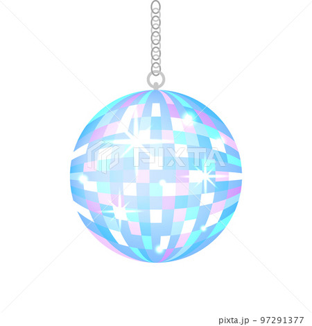 Disco ball. Vector isolated illustration. Graphic element for party designs. Colorful shiny disco ball on white background. 80s 90s club life concept 97291377