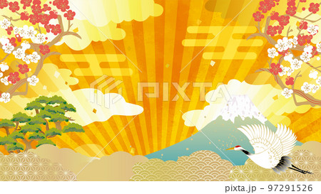 おめでたい　富士山　和風背景イラスト 97291526
