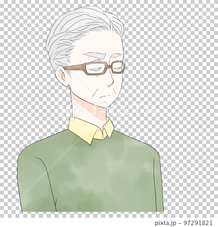 不機嫌なシニア男性のイラスト(水彩風) 不機嫌なシニア男性のイラスト(水彩風) 97291821