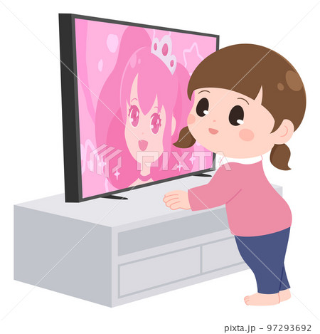 テレビを近くで見る女の子のイラスト テレビを近くで見る女の子のイラスト 97293692