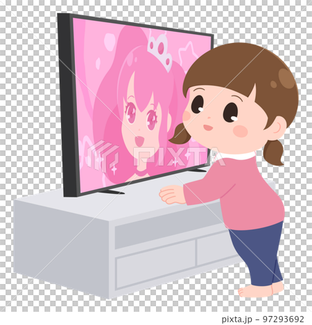 テレビを近くで見る女の子のイラスト テレビを近くで見る女の子のイラスト 97293692