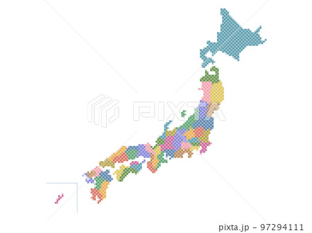 日本地図のイラスト: カラフルなモザイク模様のイラスト素材 [97294111