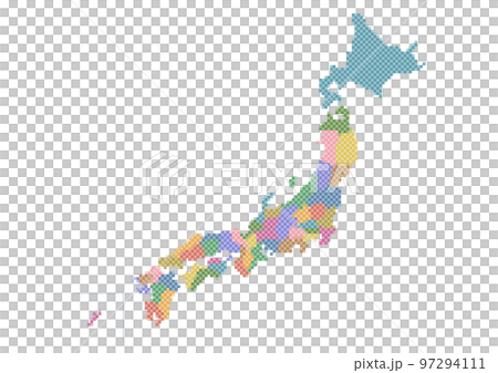 日本地圖插圖:彩色馬賽克圖案 日本地圖插圖:彩色馬賽克圖案 97294111
