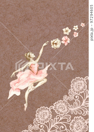 Hand drawn watercolor card template dancing ballerina with flower and lace. Pink pretty ballerina. Watercolor hand drawn illustration. Pictures for poster, invitation, postcard, background and posters Hand drawn watercolor card template dancing ballerina with flower and lace. Pink pretty ballerina. Watercolor hand drawn illustration. Pictures for poster, invitation, postcard, background and posters 97294605