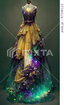 Gorgeous party dress with fancy decor, 3d render Gorgeous party dress with fancy decor, 3d render 97296123