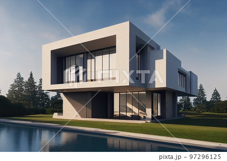 3d rendering of modern cozy house, 3d illustration 3d rendering of modern cozy house, 3d illustration 97296125
