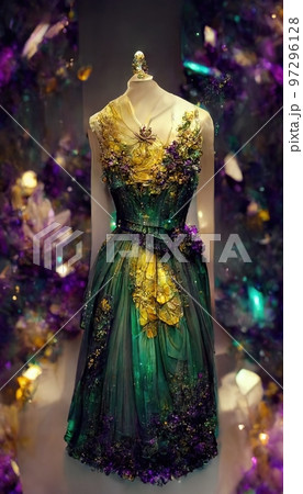Gorgeous party dress with fancy decor, 3d render Gorgeous party dress with fancy decor, 3d render 97296128