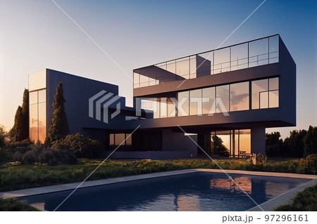 3d rendering of modern cozy house, 3d illustration 3d rendering of modern cozy house, 3d illustration 97296161