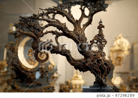 Baroque sculpture of a tree, 3d render Baroque sculpture of a tree, 3d render 97296289