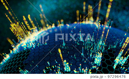 Blue vivid image of Globe Hologram Blue Background Blue vivid image of Globe Hologram Blue Background 97296476