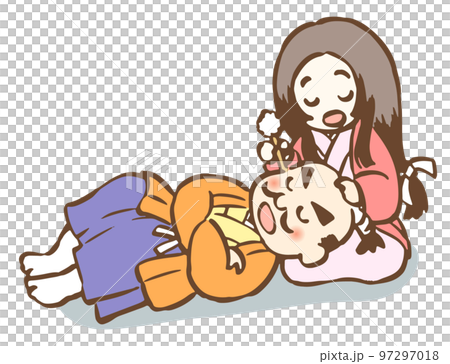 Illustration of a lord having his wife clean his ears Illustration of a lord having his wife clean his ears 97297018