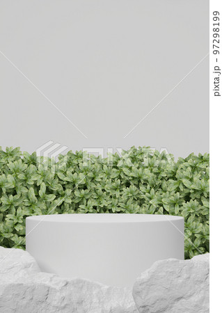 Empty whaite podium Blank product shelf standing backdrop. 3D rendering. 97298199