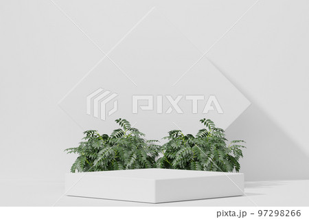 Empty whaite podium Blank product shelf standing backdrop. 3D rendering. 97298266