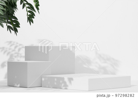 Empty whaite podium Blank product shelf standing backdrop. 3D rendering. Empty whaite podium Blank product shelf standing backdrop. 3D rendering. 97298282