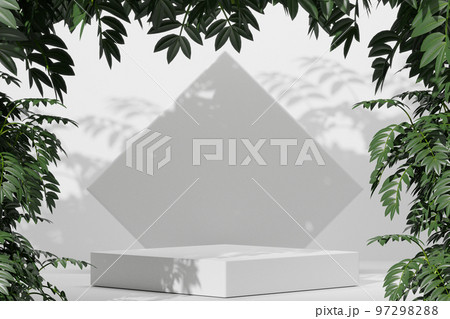 Empty whaite podium Blank product shelf standing backdrop. 3D rendering. Empty whaite podium Blank product shelf standing backdrop. 3D rendering. 97298288