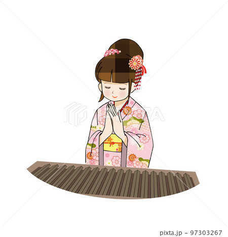 お参りをする女性 初詣 97303267