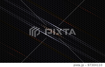 Black carbon fiber texture with orange and white lines. Black carbon fiber texture with orange and white lines. 97304110