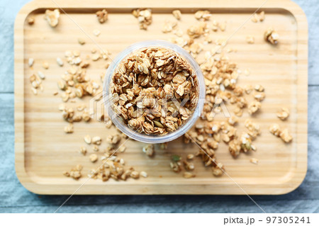 detail shot of granola Musli in a bowl, detail shot of granola Musli in a bowl, 97305241