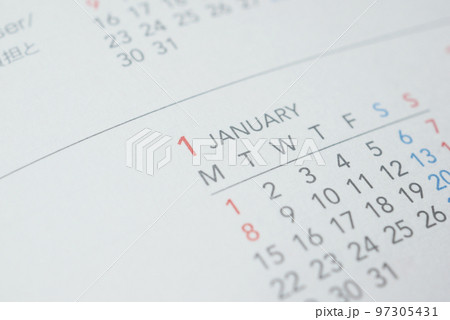detail shot of a calendar on table, detail shot of a calendar on table, 97305431