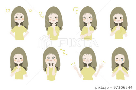 【怒ってる、悲しんでいる、任せて、疑問、ショック、困り顔、謝る】表情とポーズのバリエーションセット 97306544