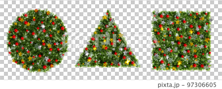 Christmas wreath-style figure material set: 3D rendering of glittering stars, red orbs and snowflakes Christmas wreath-style figure material set: 3D rendering of glittering stars, red orbs and snowflakes 97306605
