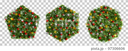 Christmas wreath-like figure material: 3D rendering of glittering stars, red orbs and snowflakes Christmas wreath-like figure material: 3D rendering of glittering stars, red orbs and snowflakes 97306606