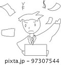 仕事をたくさんこなすサラリーマンの若い男性 97307544