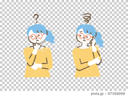 疑問に思っているメガネを掛けた女性_色 97308099