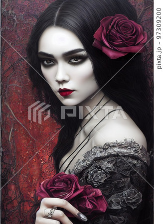 Abstract portrait of a beautiful fictional girl. Fashionable cute woman. Creative beautiful girl. Generative AI Art Abstract portrait of a beautiful fictional girl. Fashionable cute woman. Creative beautiful girl. Generative AI Art 97309200