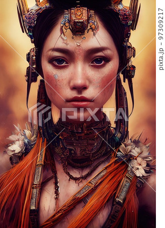 Portrait of a beautiful priestess. Image of an...のイラスト素材 [97309217] - PIXTA