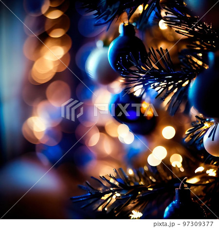 Christmas decoration on an abstract background. Christmas balls and tree branches. Generative AI Art 97309377
