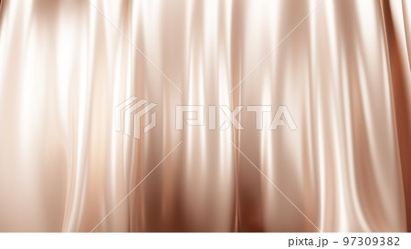 輝くベージュの布。ドレープ。美容、化粧品などに使う背景画像。 輝くベージュの布。ドレープ。美容、化粧品などに使う背景画像。 97309382