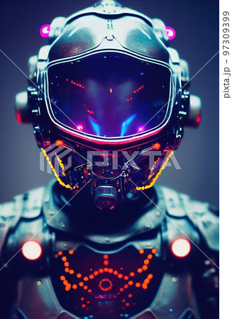 Portrait of an fictional astronaut in a spacesuit. High-tech astronaut from the future. The concept of space travel. Generative AI Art Portrait of an fictional astronaut in a spacesuit. High-tech astronaut from the future. The concept of space travel. Generative AI Art 97309399