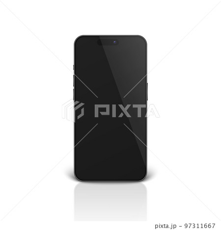 Vector 3d Realistic Black Modern Smartphone Design Template Closeup Isolated on White Background with Reflection. Mobile Phone Mockup. Telephone Device UI UX, Phone in Front View 97311667