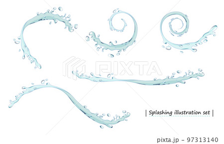 水しぶきのイラストのセット（白背景・ベクター・切り抜き） 97313140