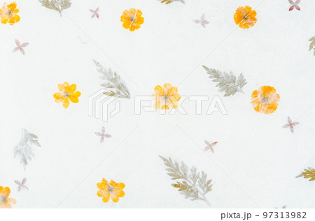 The Handmade recycled flower and leaf paper background. 97313982