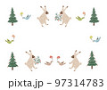 うさぎと鳥ともみの木のカラフルなイラスト 97314783