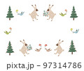 うさぎと鳥ともみの木のカラフルなイラスト 97314786
