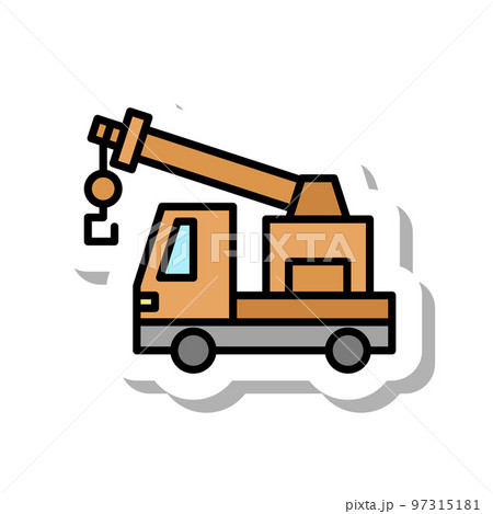 ステッカー風の単品乗り物イラスト クレーン車のイラスト素材 ステッカー風の単品乗り物イラスト クレーン車のイラスト素材