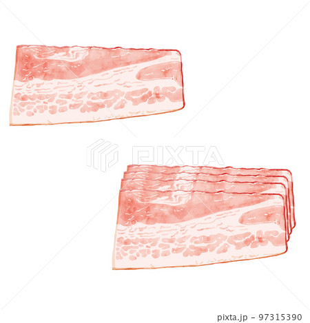 手描き水彩のベーコンイラストセット 97315390