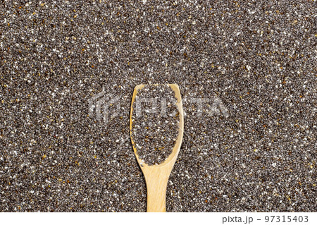 Healthy and diet food, Chia seeds in wooden spoon on chia seeds or superfood background Healthy and diet food, Chia seeds in wooden spoon on chia seeds or superfood background 97315403