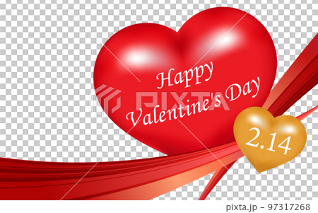 Valentine's Day illustration Red and gold three-dimensional heart and red line with letters 97317268