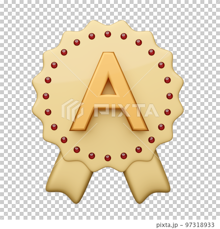 3d winner medal or golden quality guarantee ribbon with character A isolated. premium quality ribbon, minimal concept, 3d render illustration 3d winner medal or golden quality guarantee ribbon with character A isolated. premium quality ribbon, minimal concept, 3d render illustration 97318933