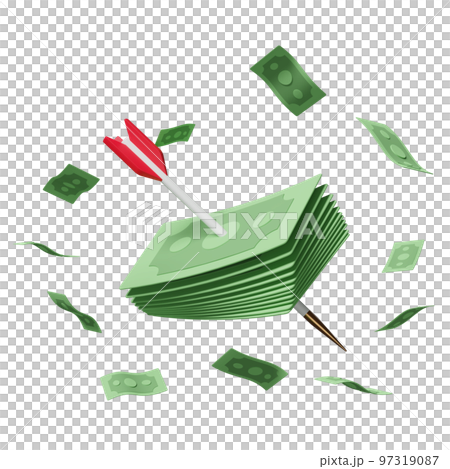 3d banknote stack with darts or arrow isolated. economic movements or business finance concept. 3d render illustration 3d banknote stack with darts or arrow isolated. economic movements or business finance concept. 3d render illustration 97319087